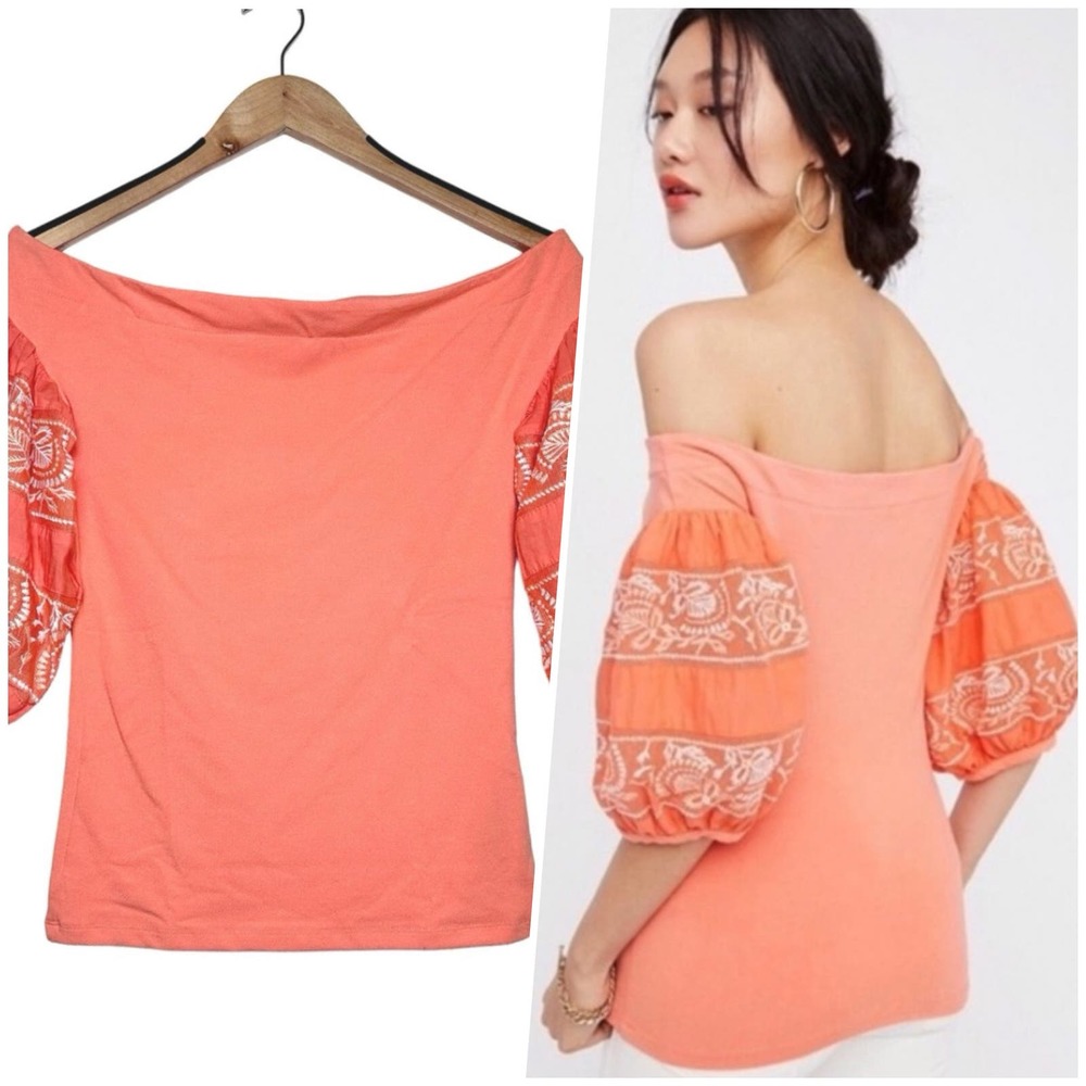 Free People | Women | Rock With It Coral Puff Sleeve Off Shoulder Top | XS